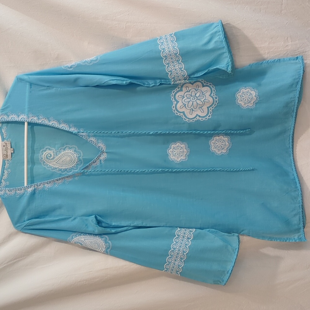 Mud Pie Blue and White Tunic Top Small - Picture 1 of 15